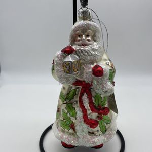 RAZ Imports Glass Santa Ornament Christmas Ornament Holly Berry Lantern